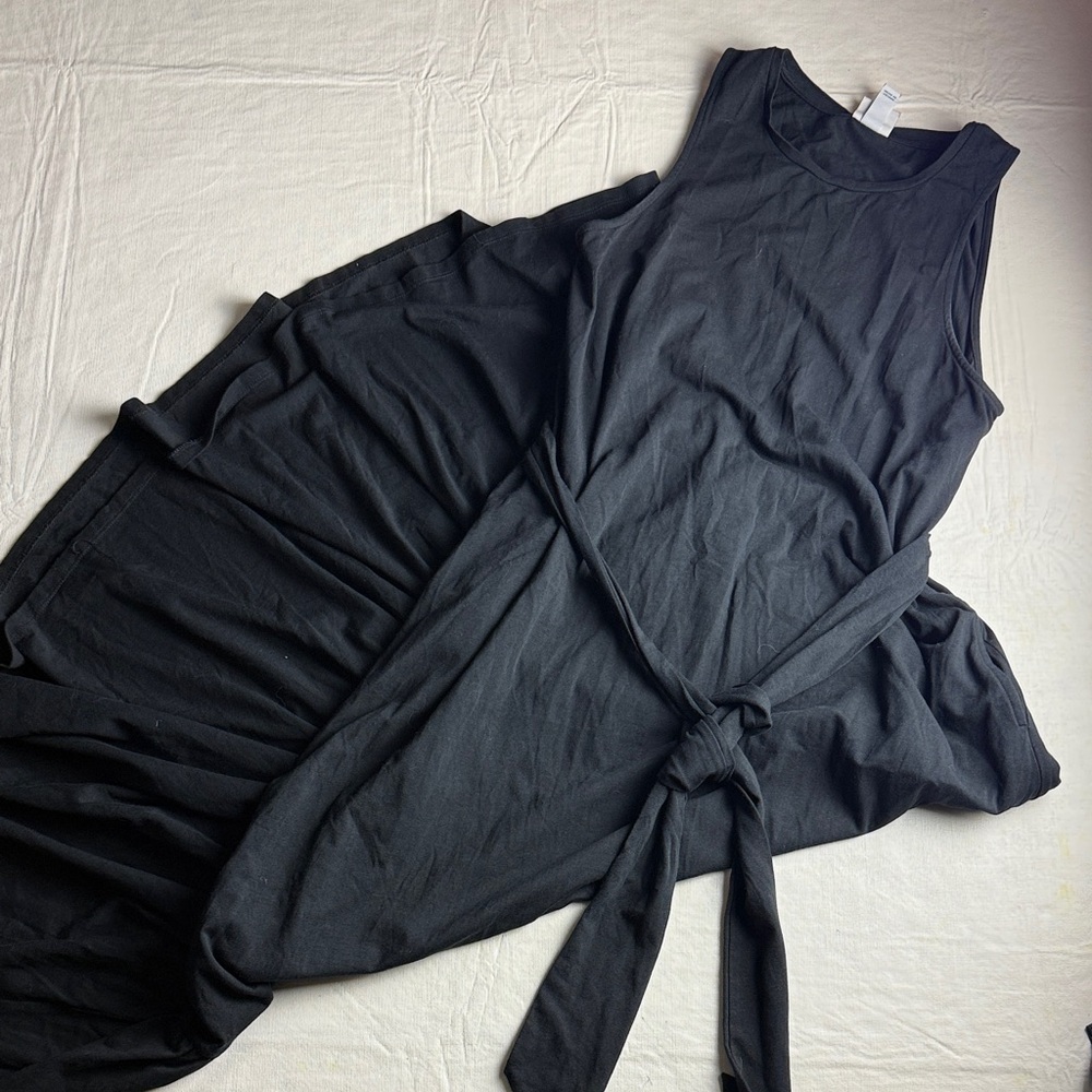 A New Day Women's Black Sleeveless Tank Dress Ruffle Hem Tie Belt Size XS